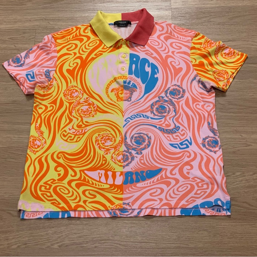 Versace Medusa Music and Greca Print Polo Men Multicolor Size L Made Italy - Picture 4 of 16
